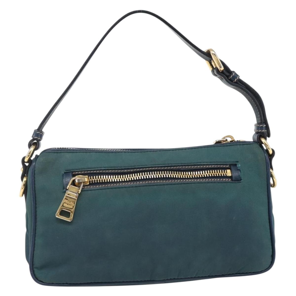 PRADA Accessory Pouch Nylon Green Gold Auth 169113