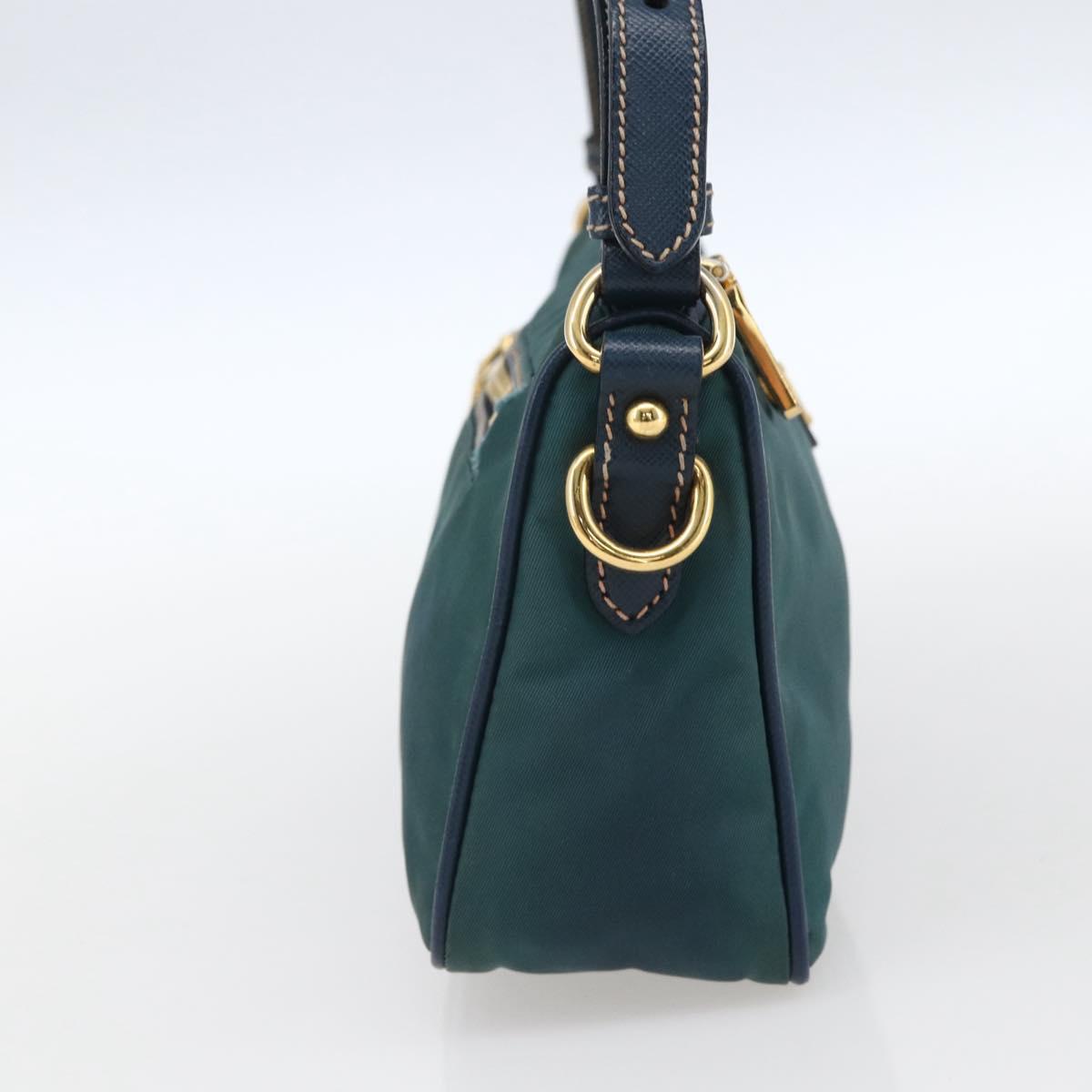 PRADA Accessory Pouch Nylon Green Gold Auth 169113