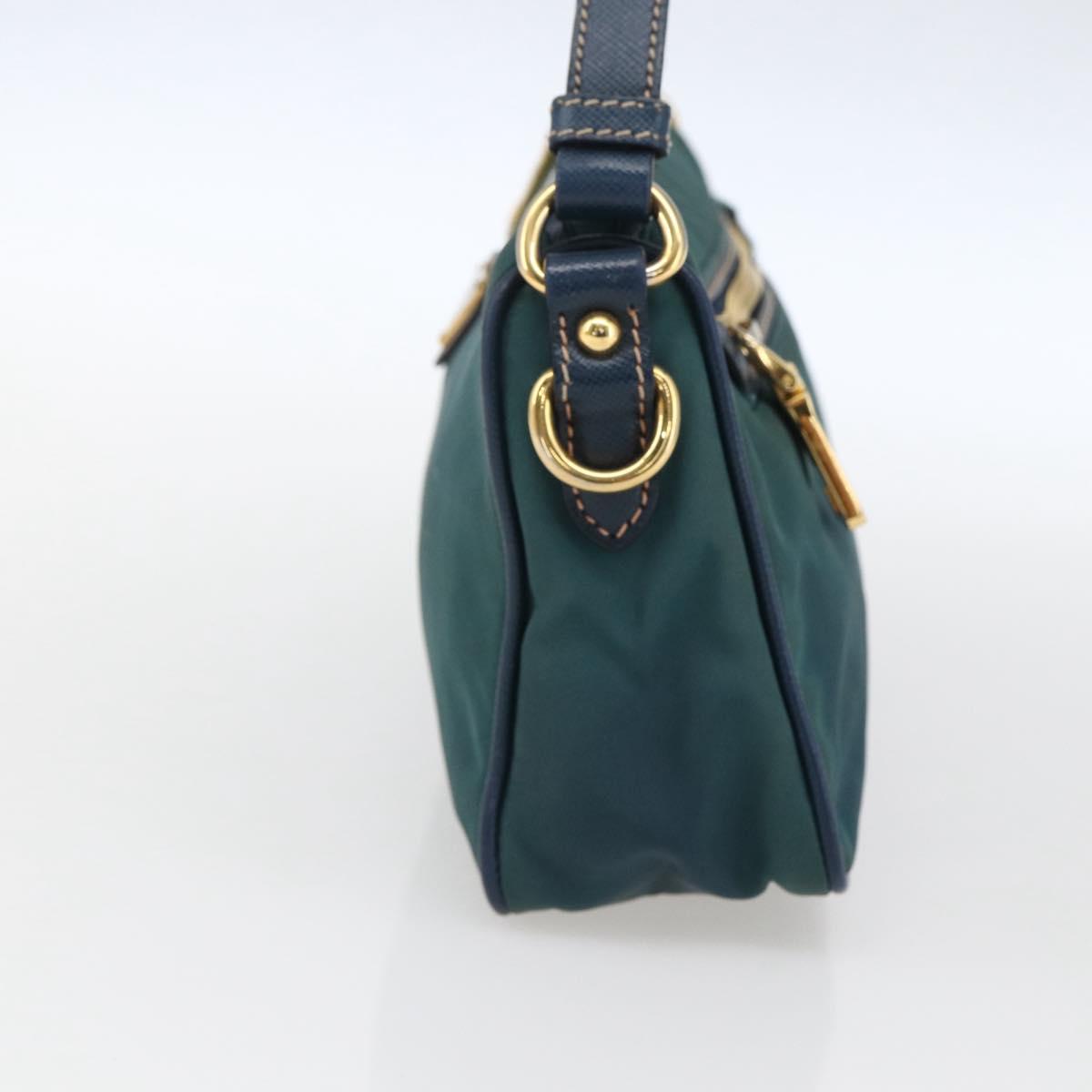 PRADA Accessory Pouch Nylon Green Gold Auth 169113