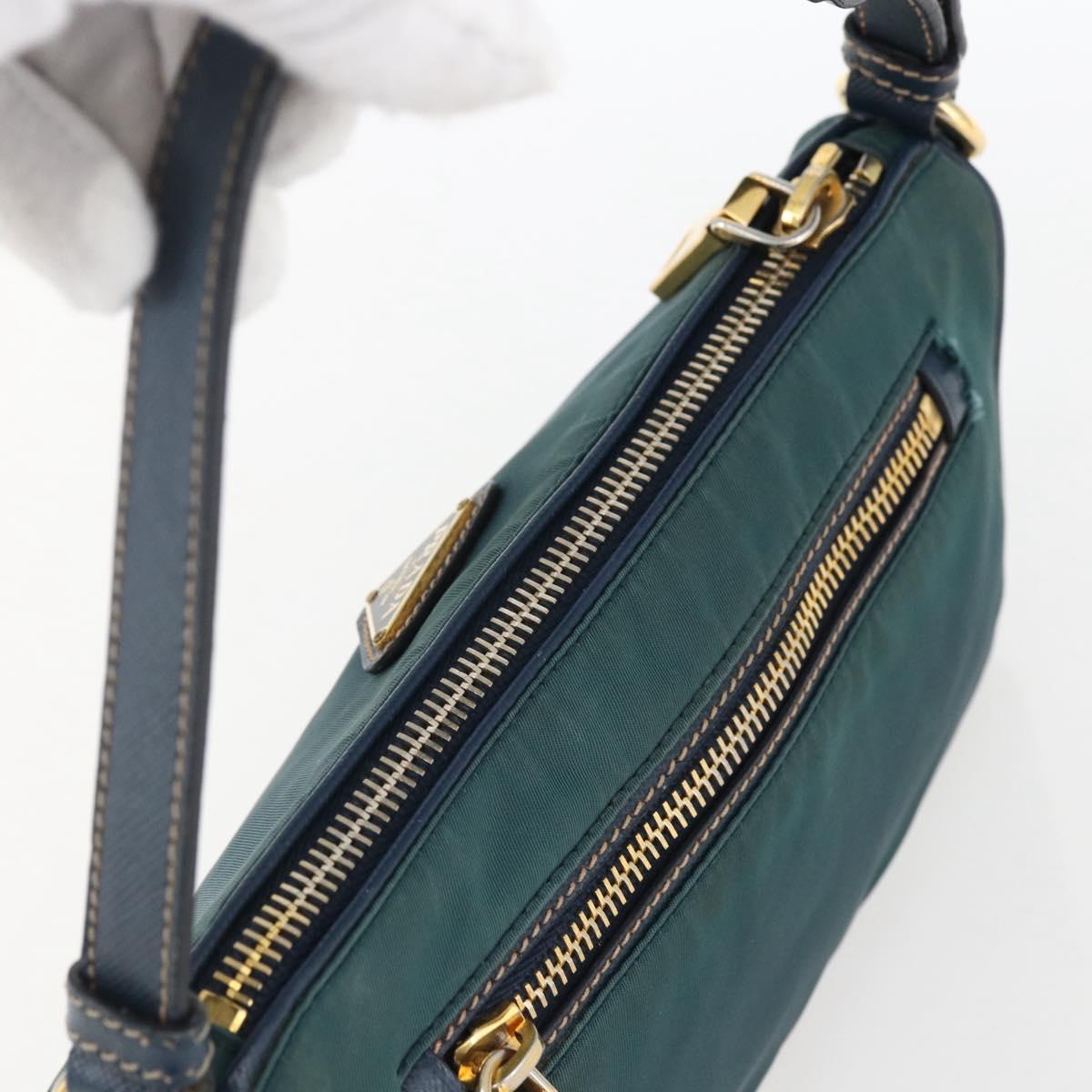 PRADA Accessory Pouch Nylon Green Gold Auth 169113
