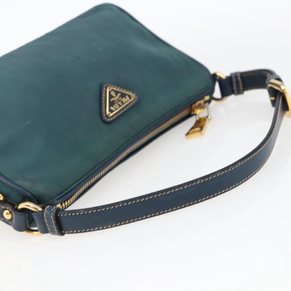 PRADA Accessory Pouch Nylon Green Gold Auth 169113