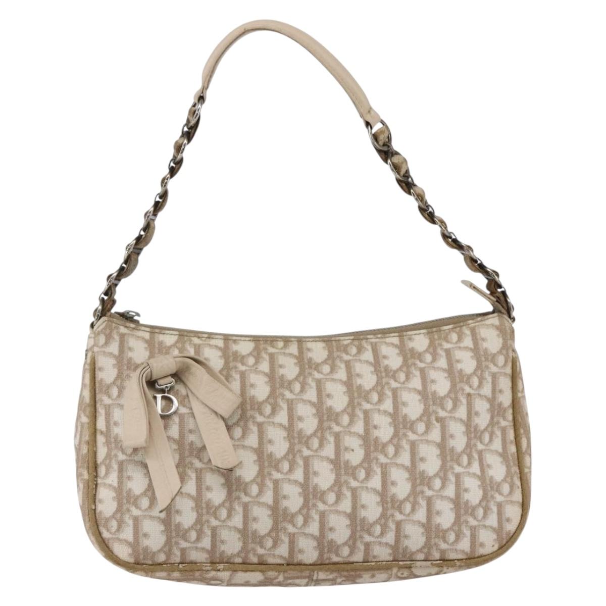 Christian Dior Trotter Romantic Chain Shoulder Bag PVC Beige Auth 169114