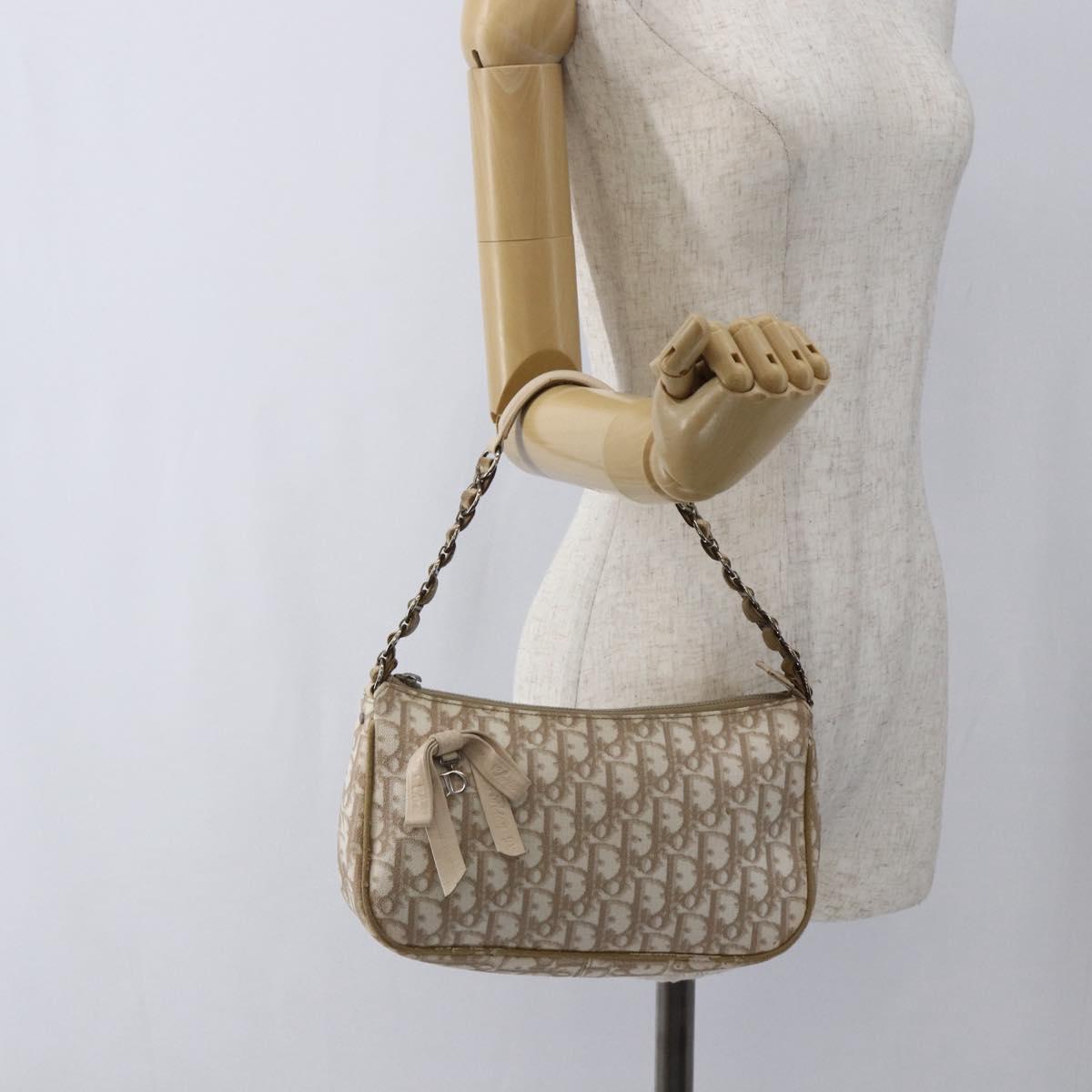 Christian Dior Trotter Romantic Chain Shoulder Bag PVC Beige Auth 169114
