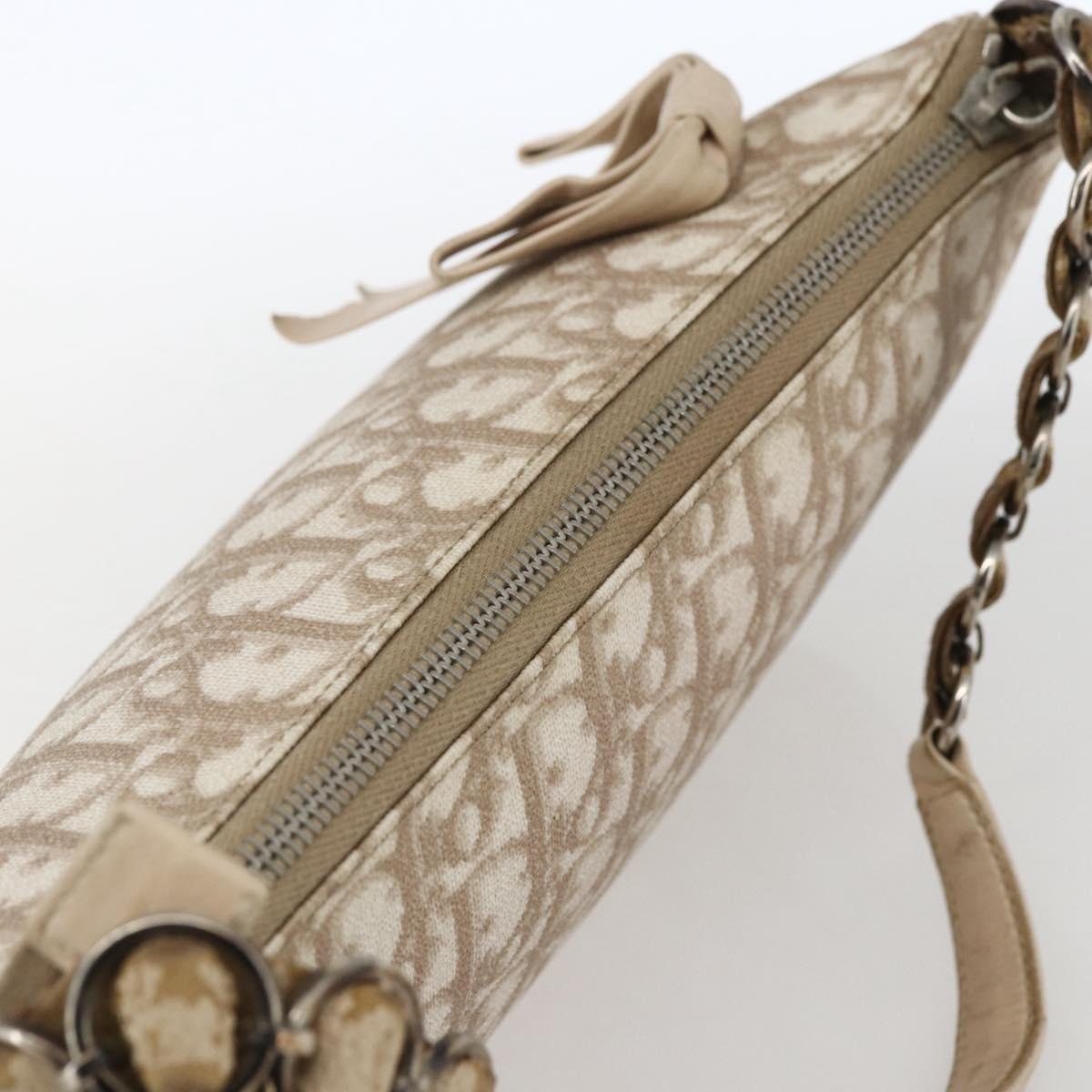 Christian Dior Trotter Romantic Chain Shoulder Bag PVC Beige Auth 169114