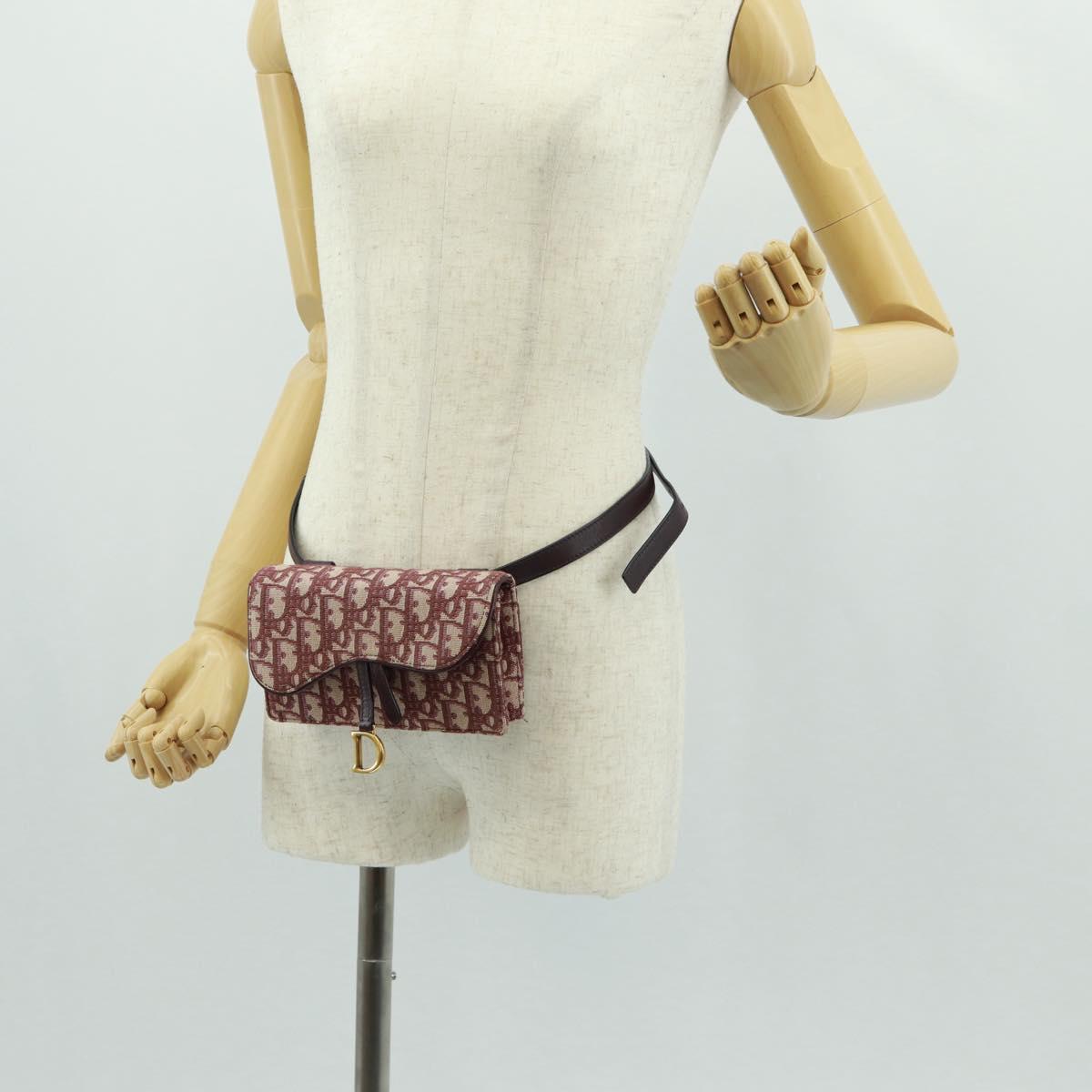 Christian Dior Trotter Canvas Saddle Waist bag Red Gold Auth 169115M