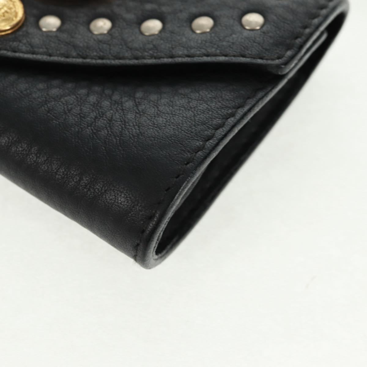 Gianni Versace Pouch Leather Black Gold Auth 169116V