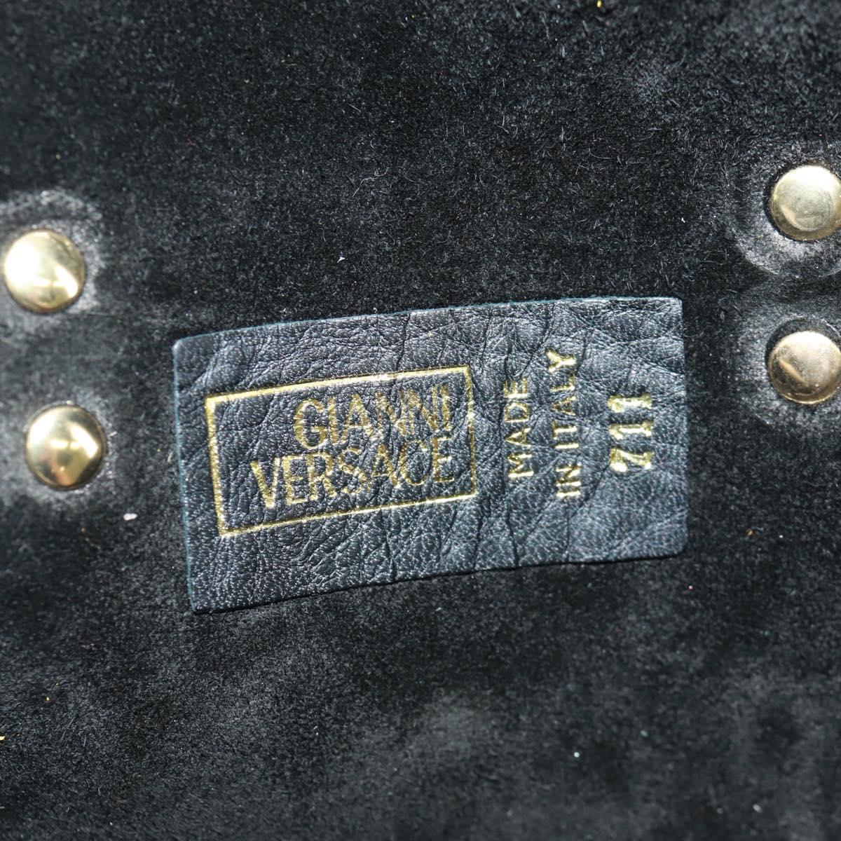 Gianni Versace Pouch Leather Black Gold Auth 169116V