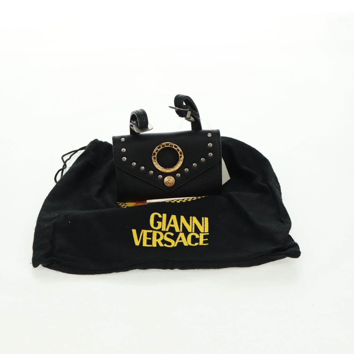 Gianni Versace Pouch Leather Black Gold Auth 169116V