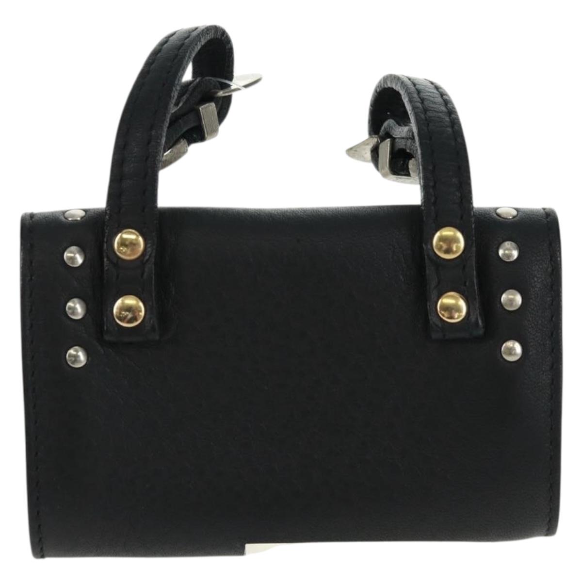 Gianni Versace Pouch Leather Black Gold Auth 169116V
