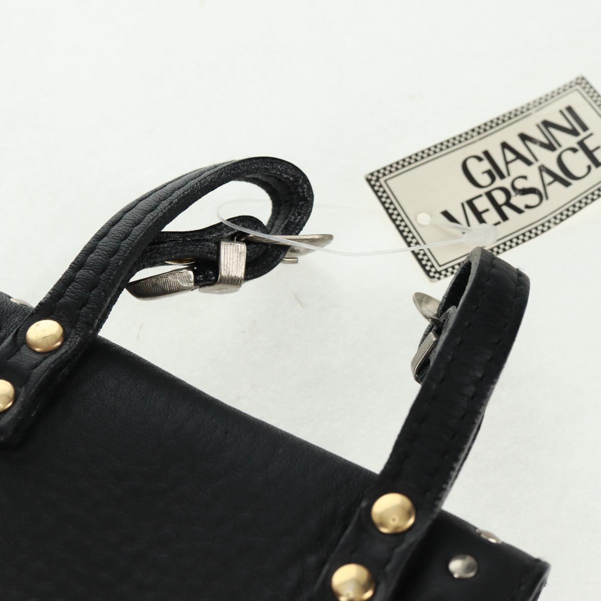 Gianni Versace Pouch Leather Black Gold Auth 169116V