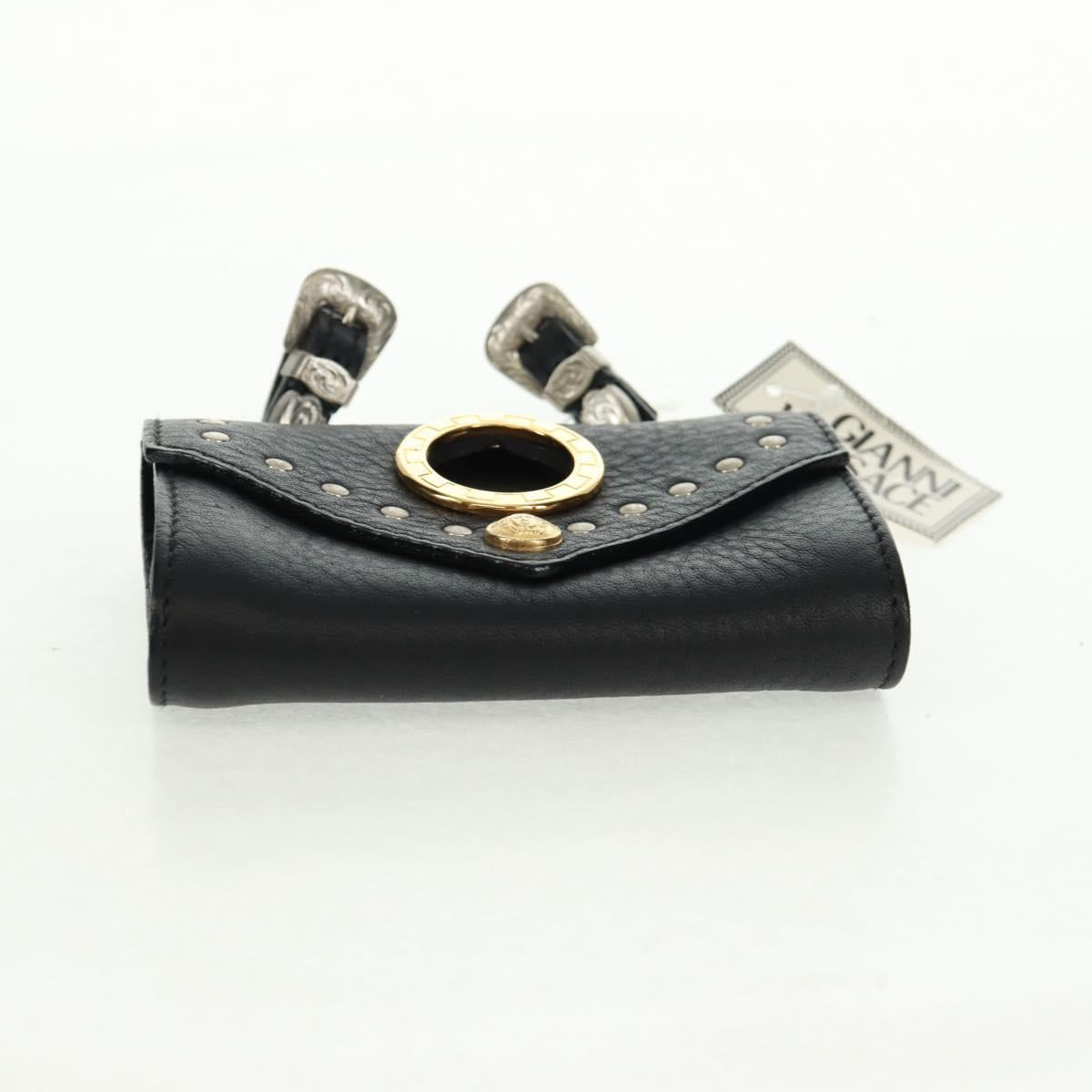 Gianni Versace Pouch Leather Black Gold Auth 169116V