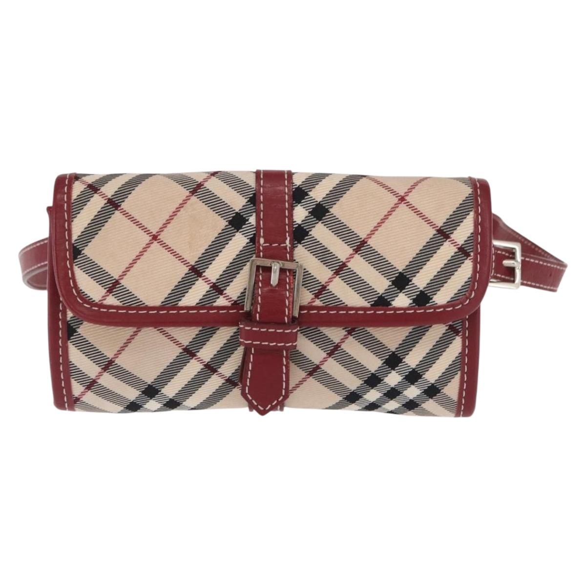 BURBERRY Nova Check Blue Label Waist Bag Canvas 2way Beige Silver Auth 169117