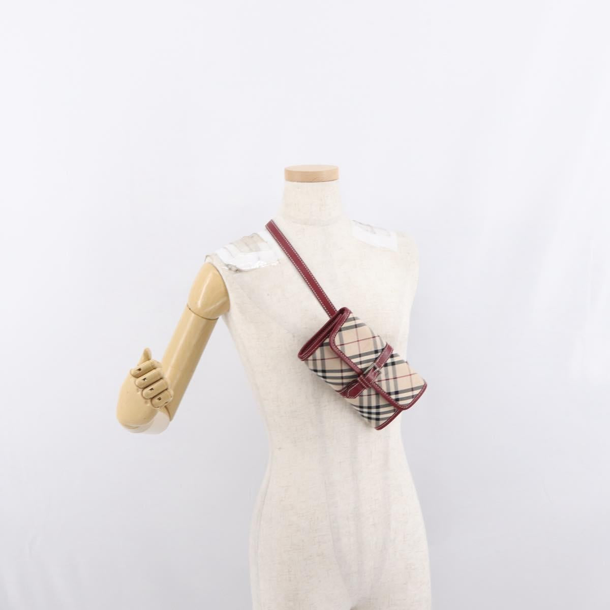 BURBERRY Nova Check Blue Label Waist Bag Canvas 2way Beige Silver Auth 169117
