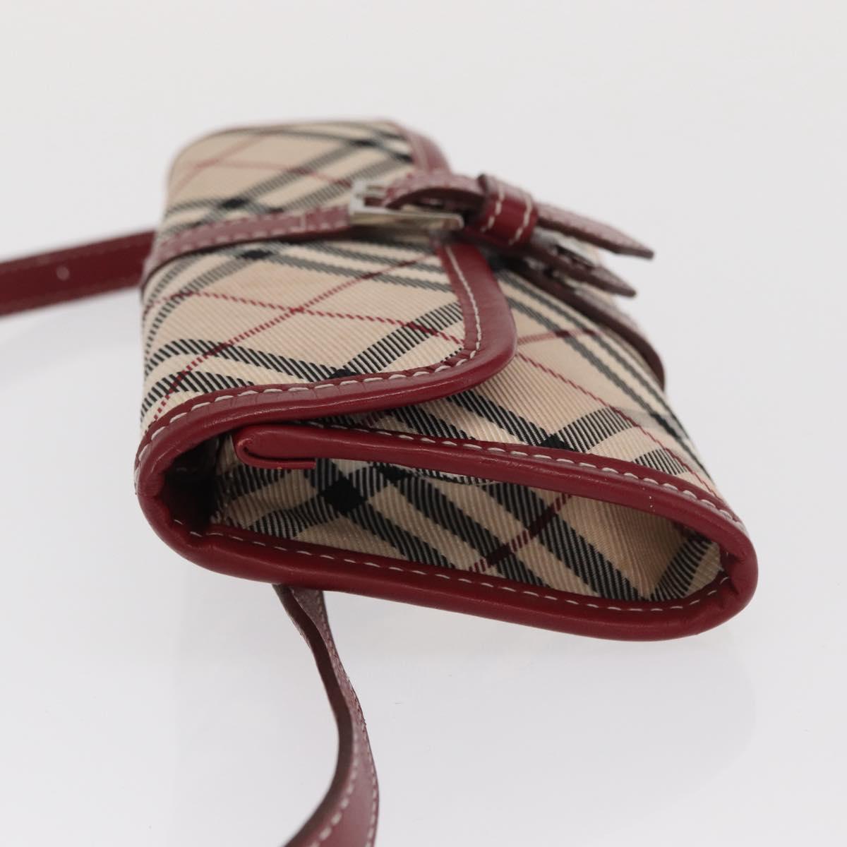 BURBERRY Nova Check Blue Label Waist Bag Canvas 2way Beige Silver Auth 169117