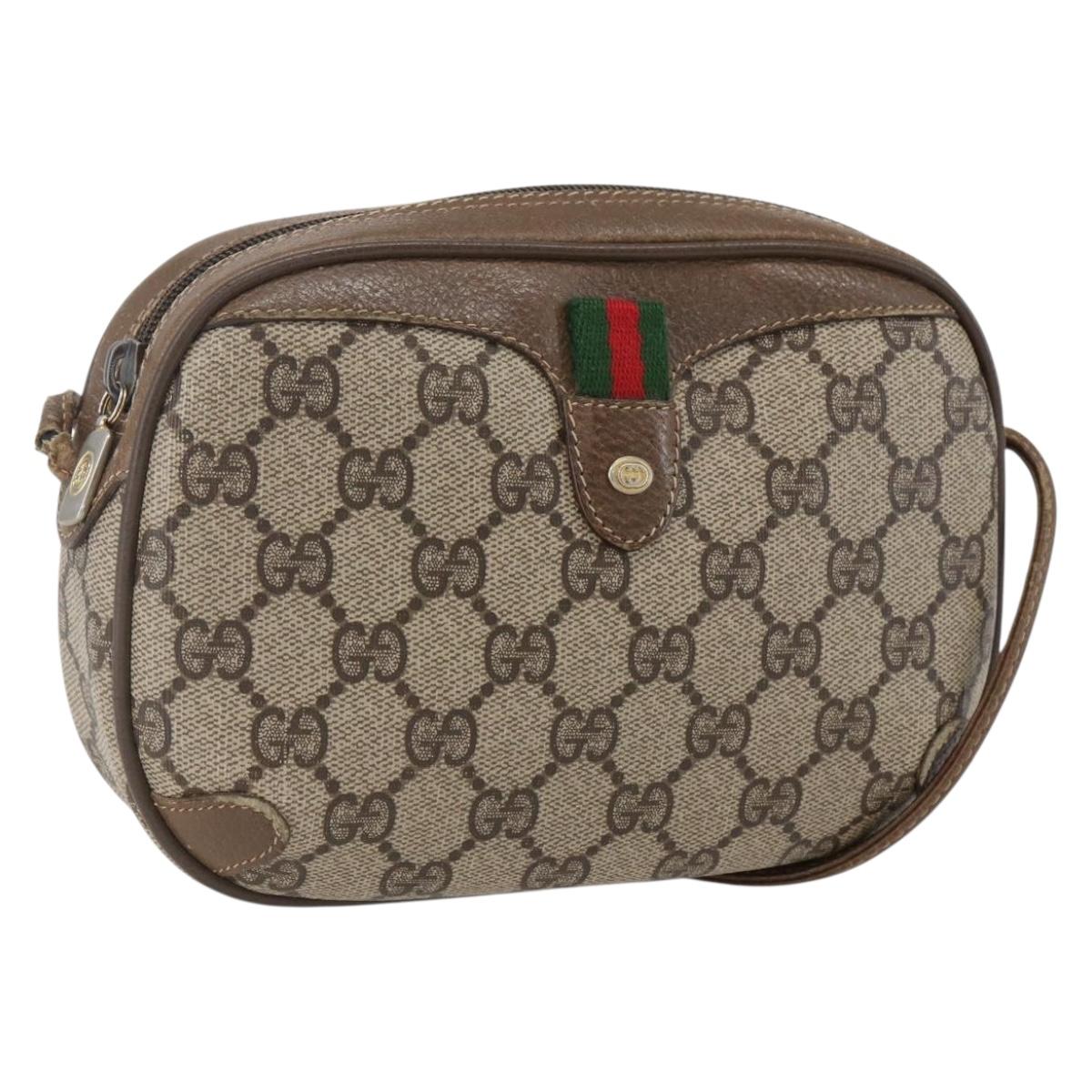 GUCCI GG Supreme Web Sherry Line Bag PVC Beige Gold 89 02 066 Auth 169118