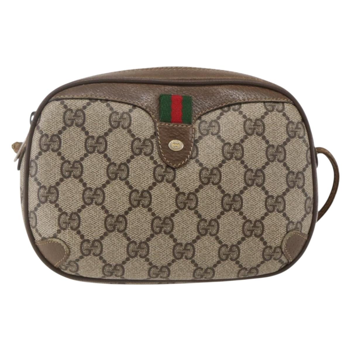 GUCCI GG Supreme Web Sherry Line Bag PVC Beige Gold 89 02 066 Auth 169118