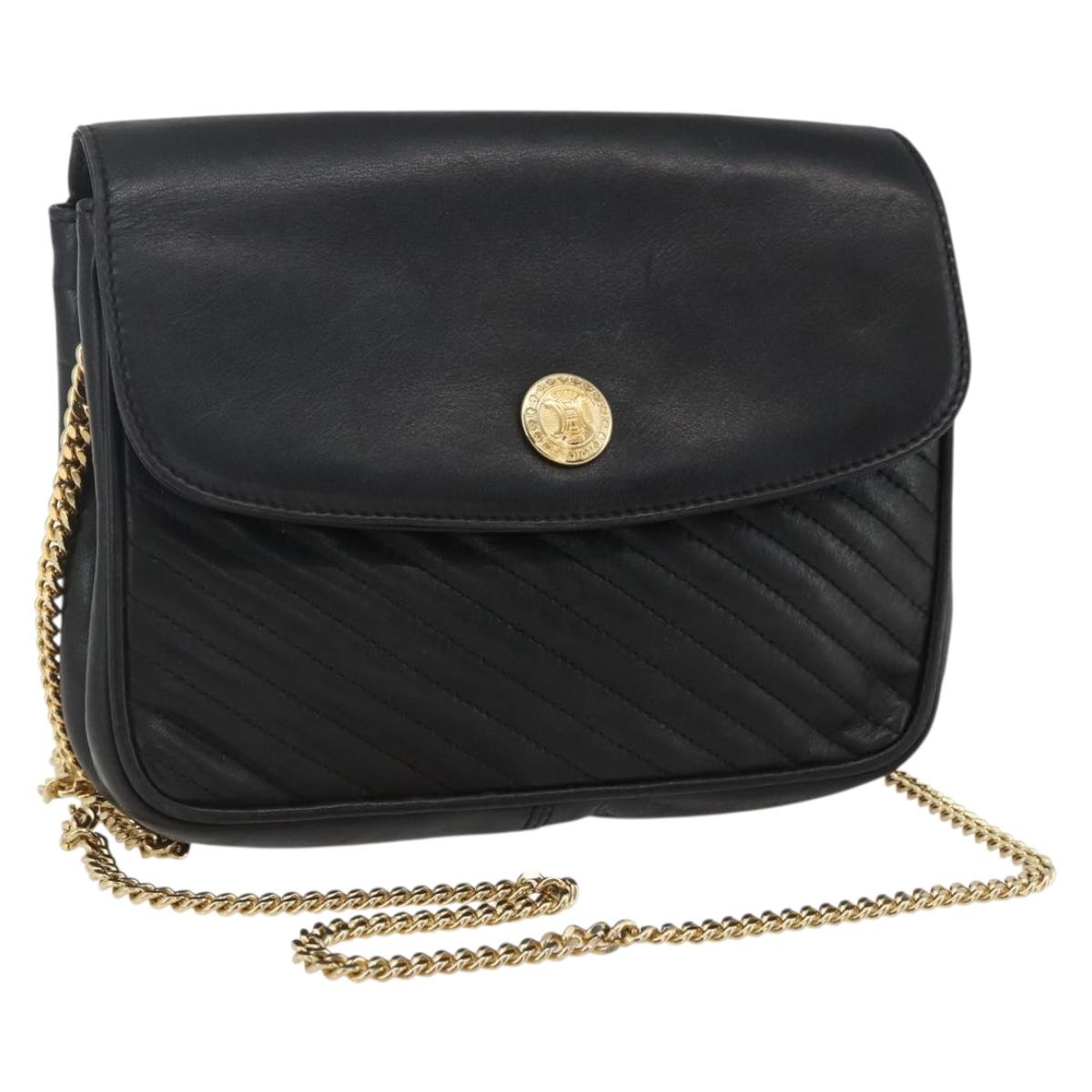 CELINE Chain Shoulder Bag Leather Black Gold Auth 169128V