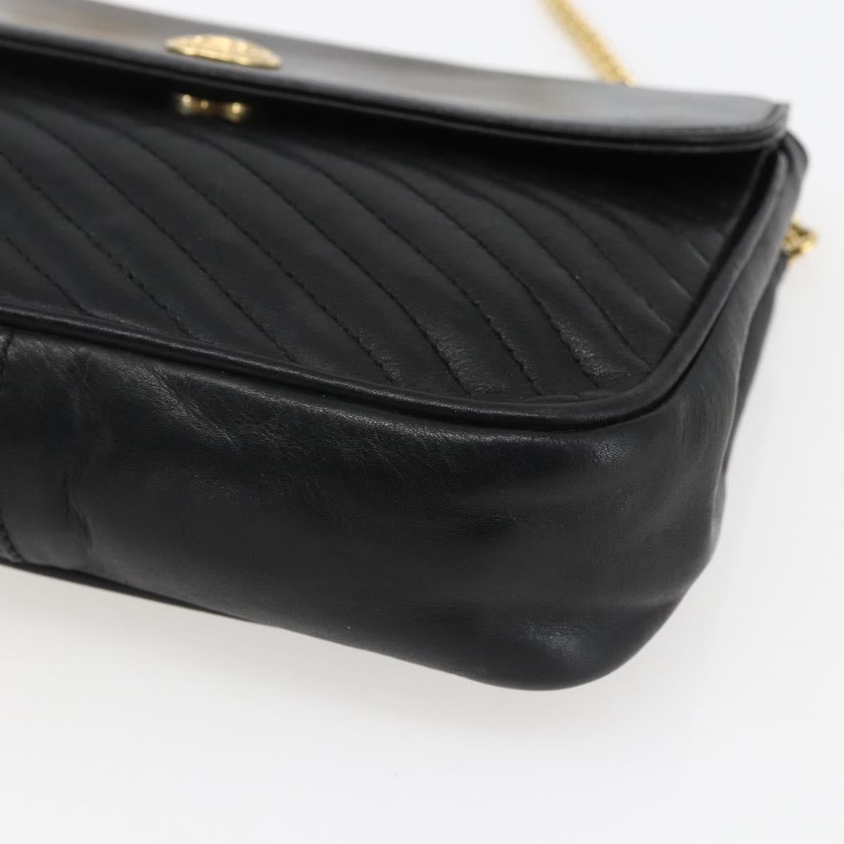 CELINE Chain Shoulder Bag Leather Black Gold Auth 169128V