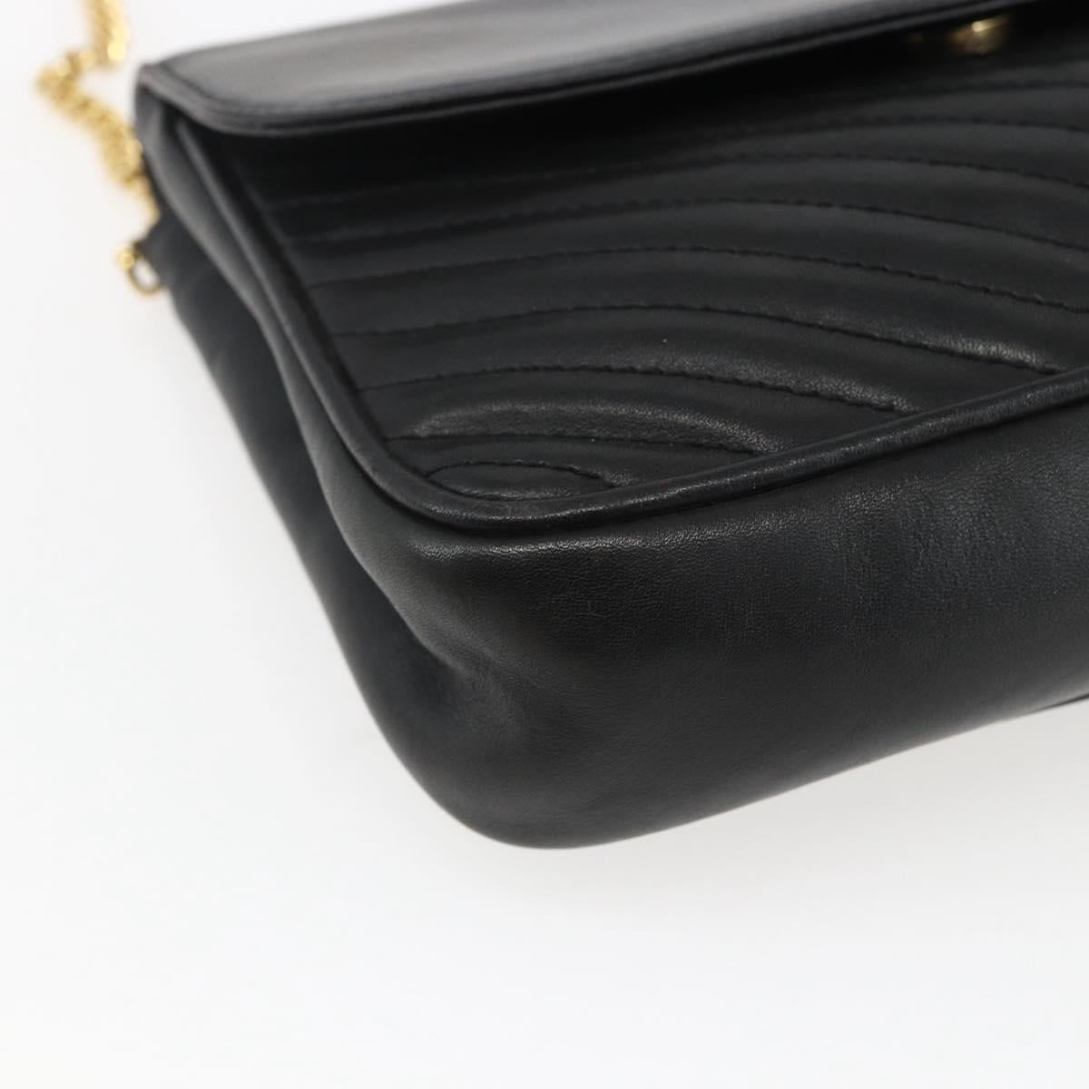 CELINE Chain Shoulder Bag Leather Black Gold Auth 169128V