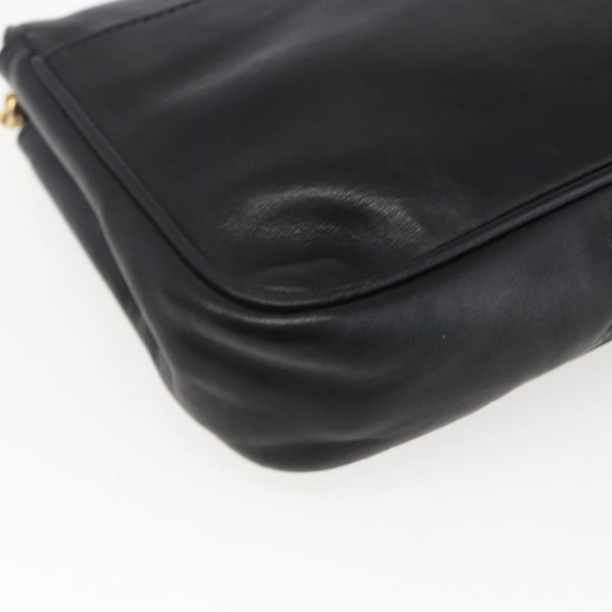 CELINE Chain Shoulder Bag Leather Black Gold Auth 169128V