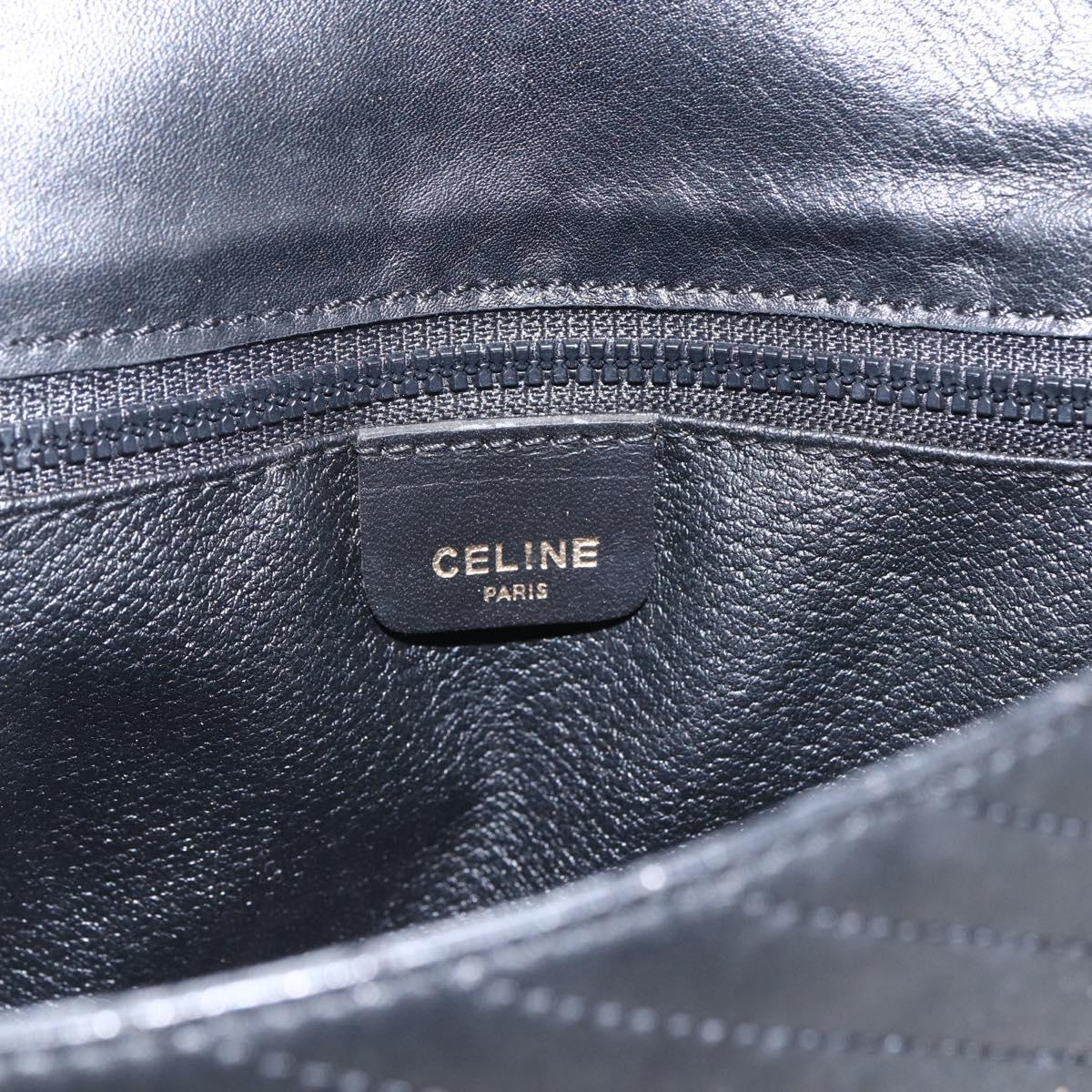 CELINE Chain Shoulder Bag Leather Black Gold Auth 169128V