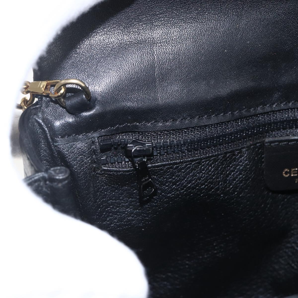 CELINE Chain Shoulder Bag Leather Black Gold Auth 169128V