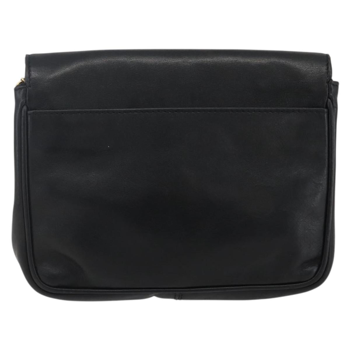 CELINE Chain Shoulder Bag Leather Black Gold Auth 169128V