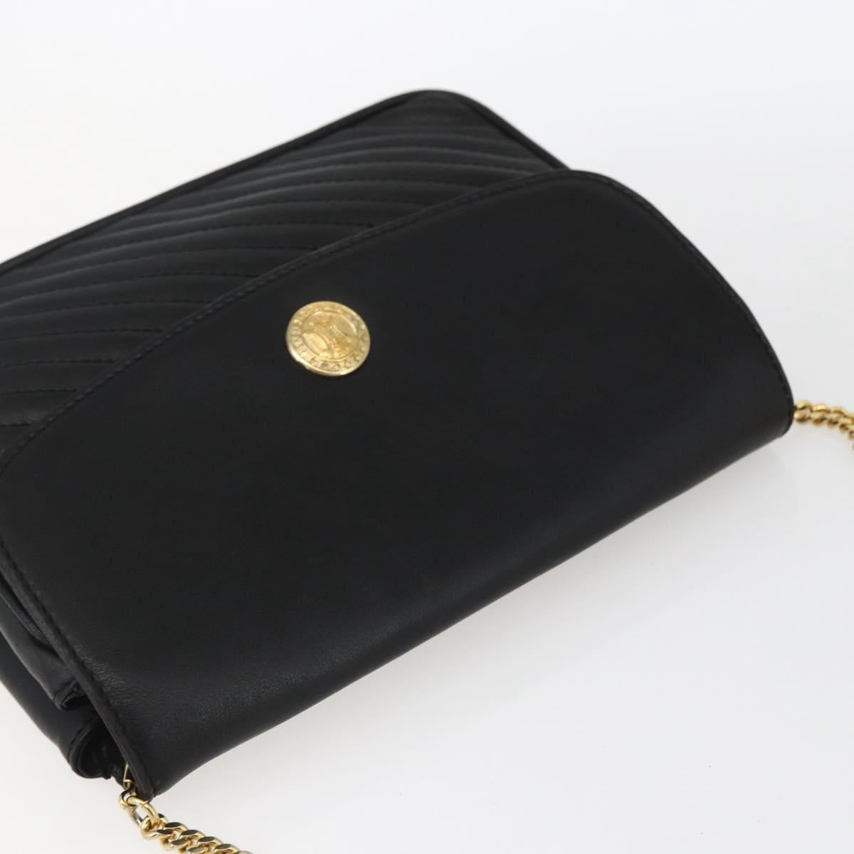 CELINE Chain Shoulder Bag Leather Black Gold Auth 169128V