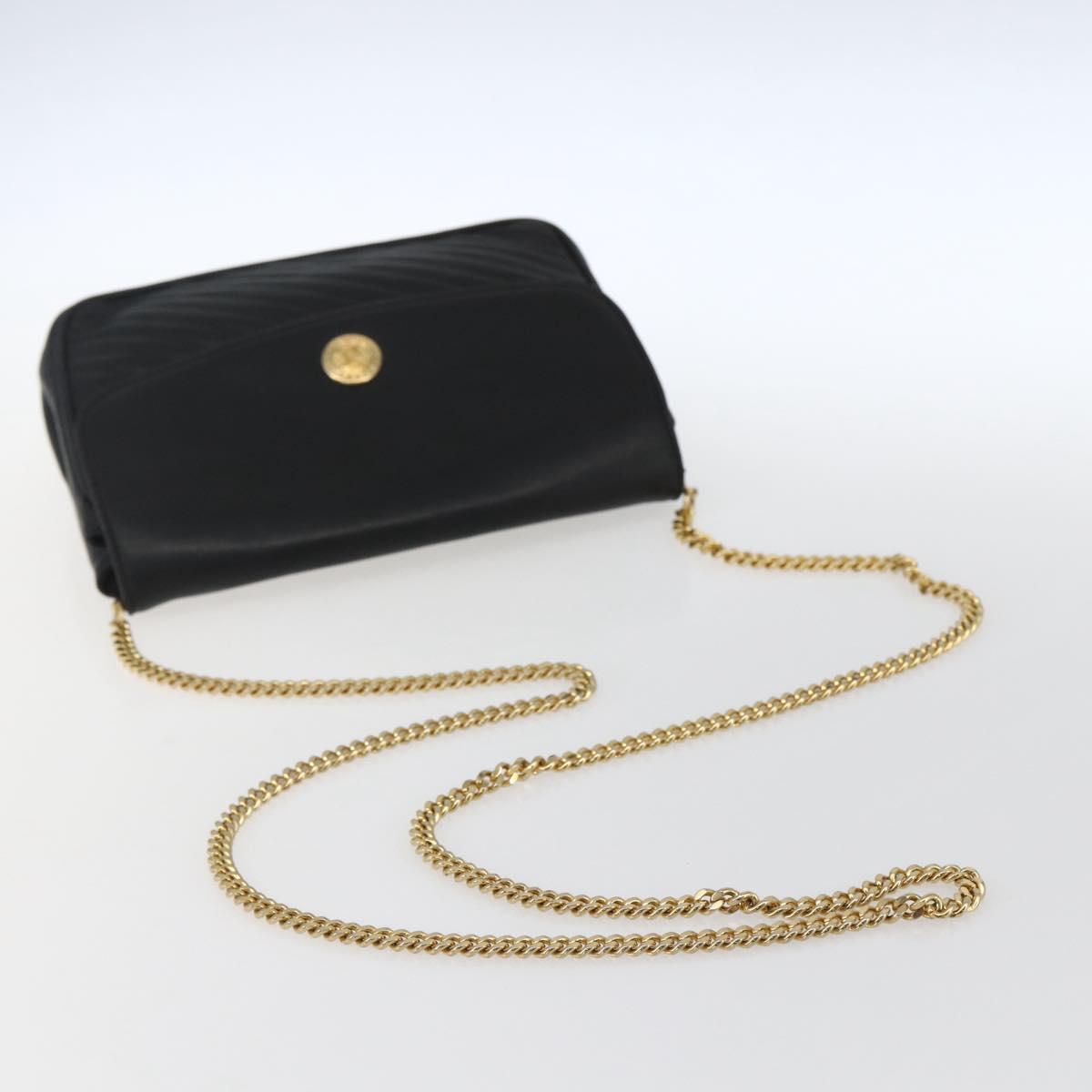 CELINE Chain Shoulder Bag Leather Black Gold Auth 169128V