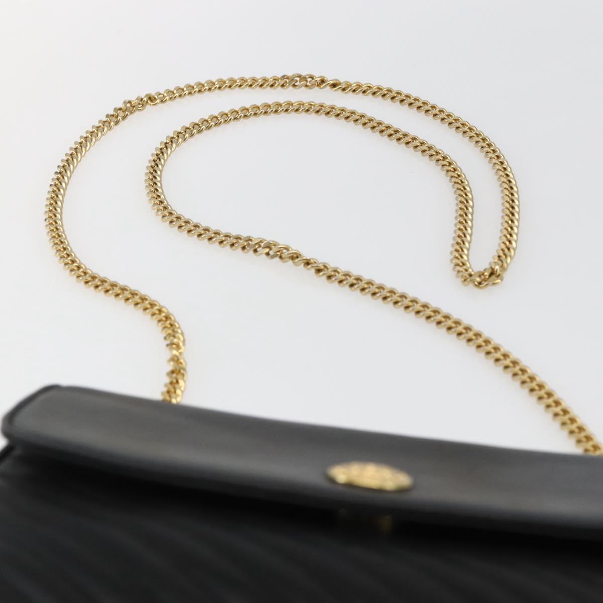 CELINE Chain Shoulder Bag Leather Black Gold Auth 169128V