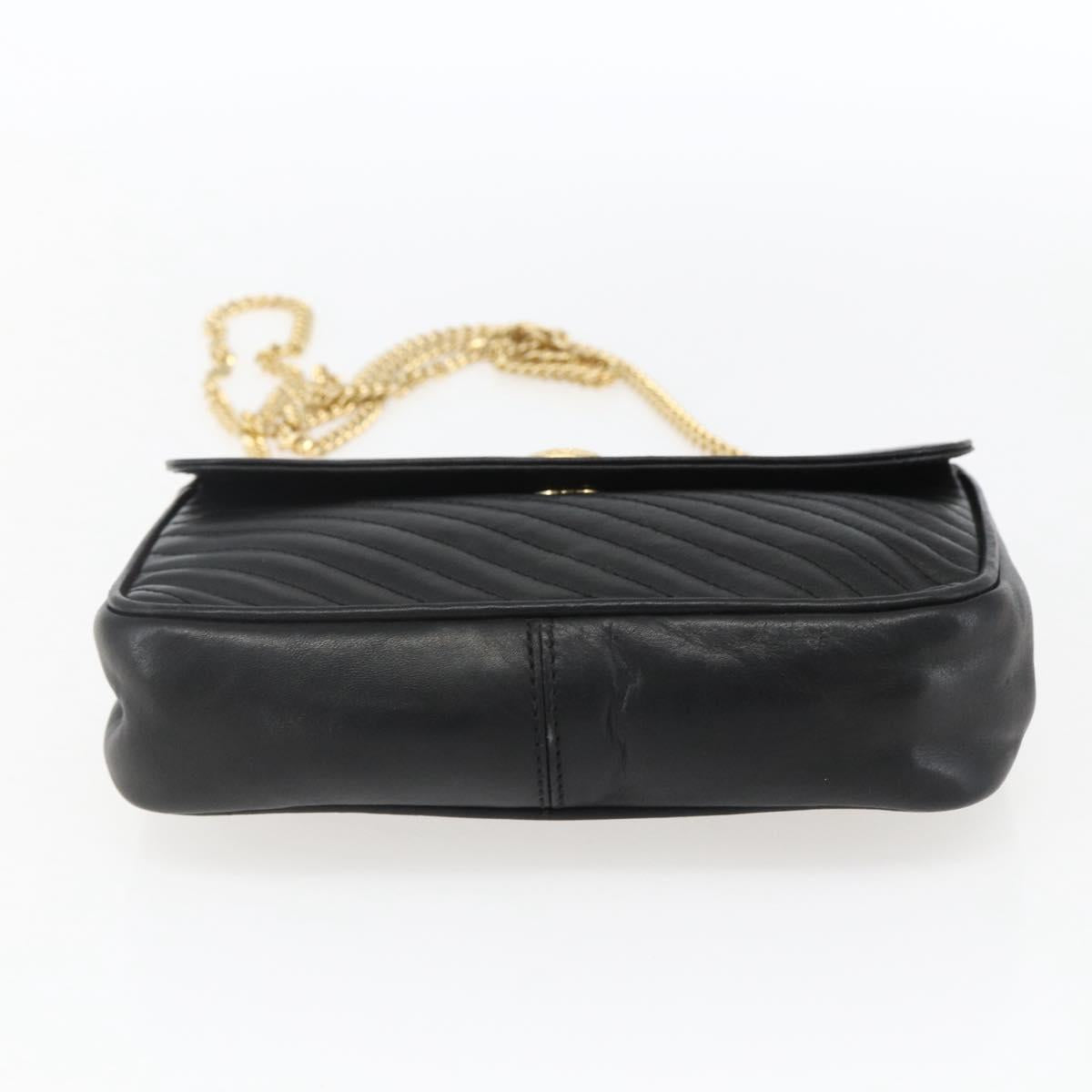 CELINE Chain Shoulder Bag Leather Black Gold Auth 169128V