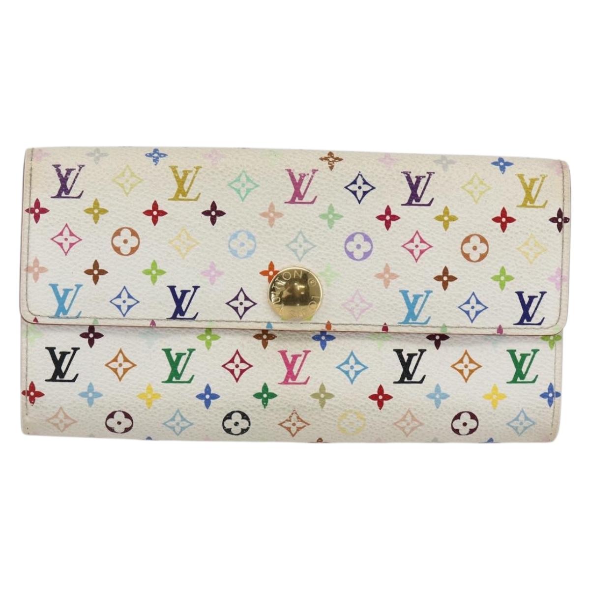 LOUIS VUITTON Multicolor Portefeuille Sarah Long Wallet White M93532 Auth 169130