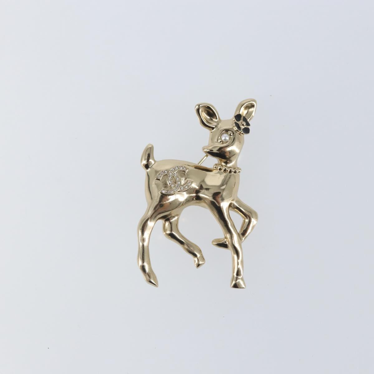 CHANEL Bambi Brooch metal Gold CC Auth 169131V