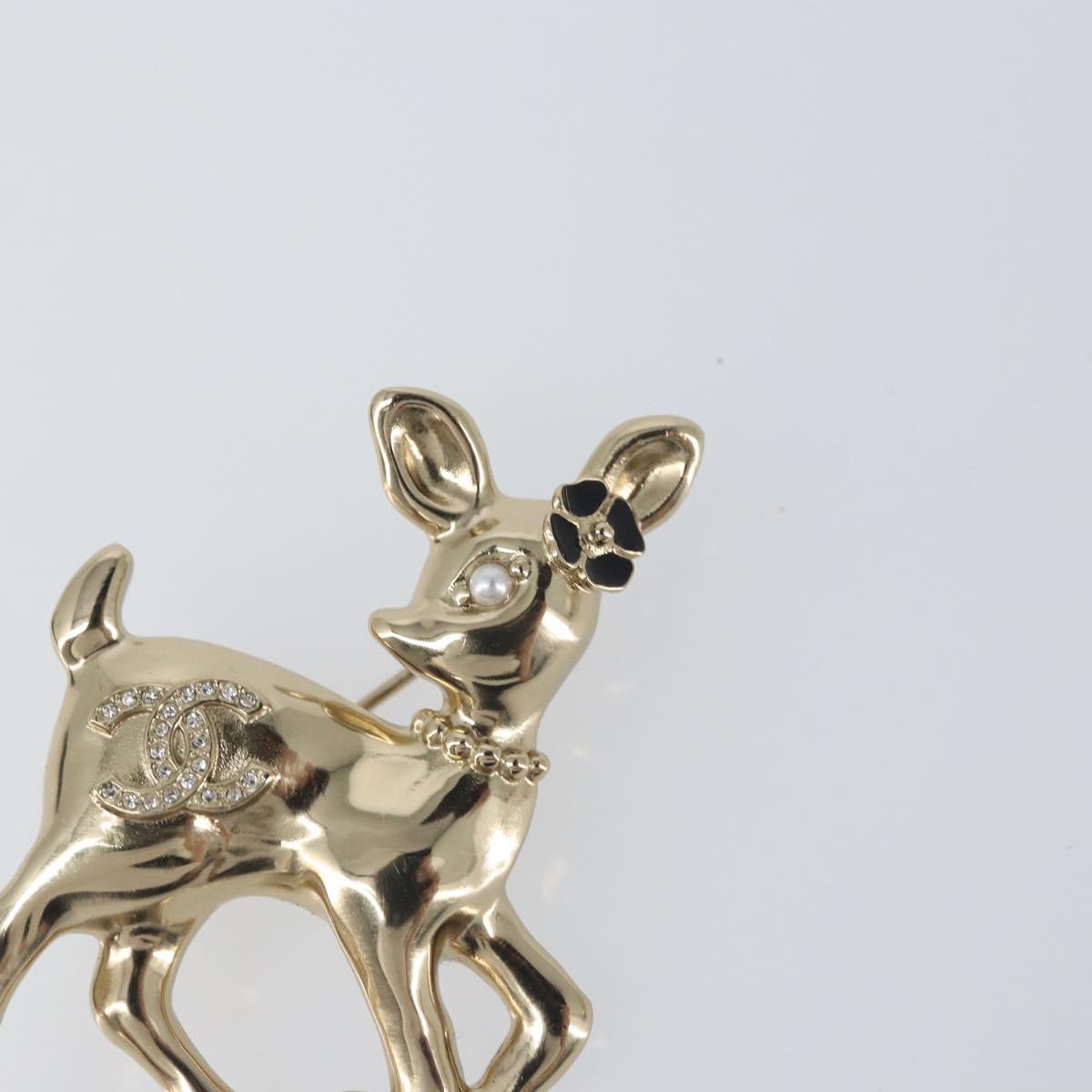 CHANEL Bambi Brooch metal Gold CC Auth 169131V