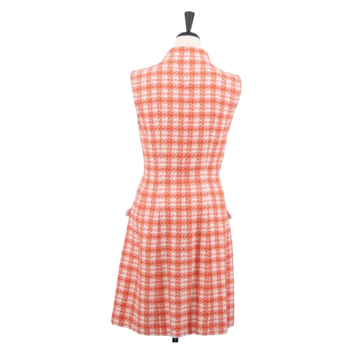 CHANEL Sleeveless Dress Tweed Orange CC Auth 169141M