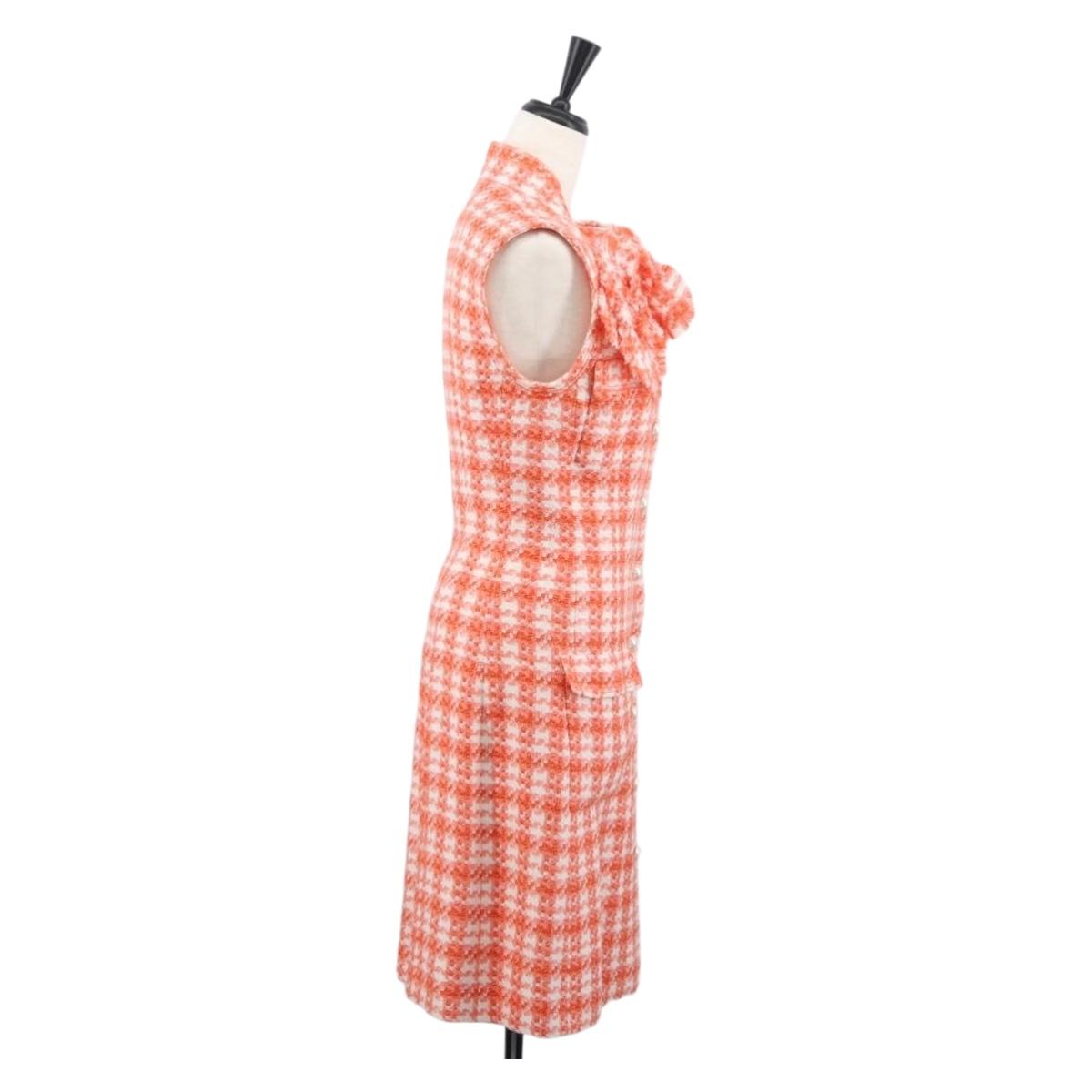CHANEL Sleeveless Dress Tweed Orange CC Auth 169141M