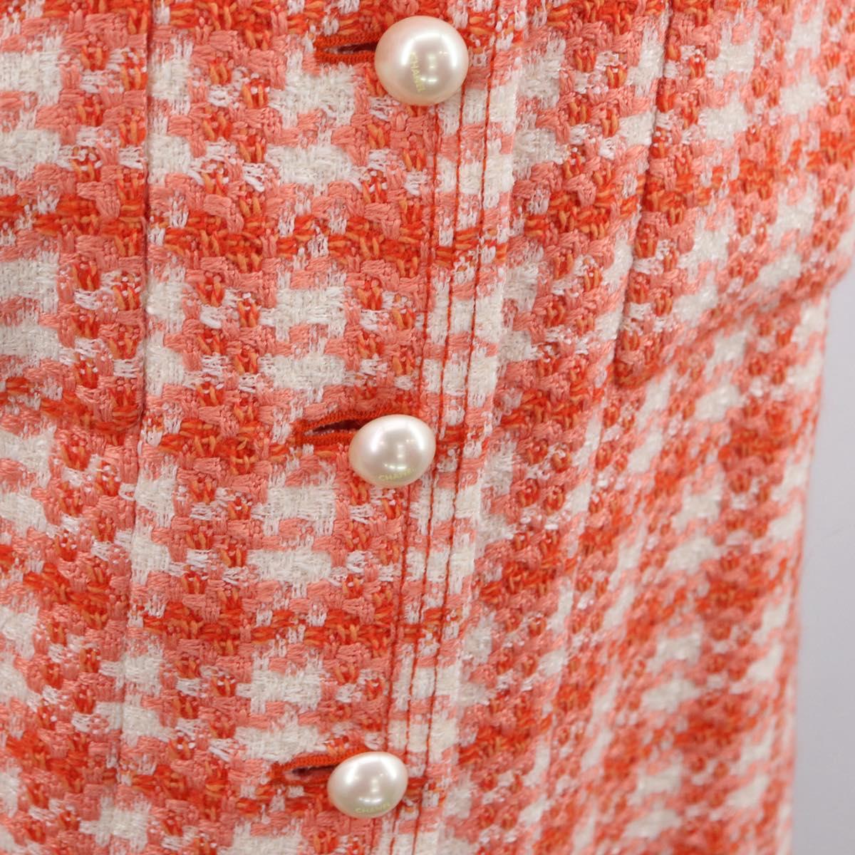 CHANEL Sleeveless Dress Tweed Orange CC Auth 169141M