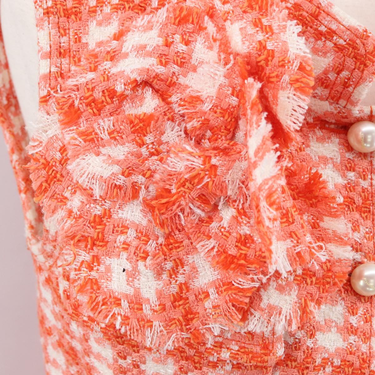 CHANEL Sleeveless Dress Tweed Orange CC Auth 169141M