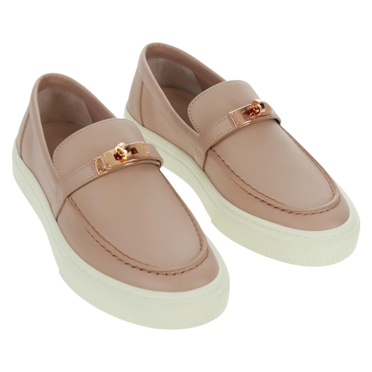HERMES Game Sneakers Leather Beige Gold Auth 169145SAM