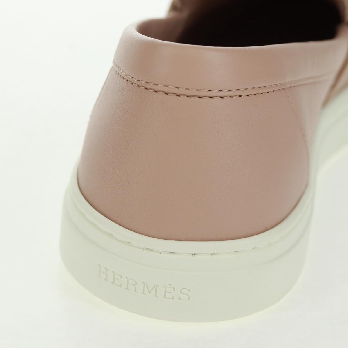HERMES Game Sneakers Leather Beige Gold Auth 169145SAM