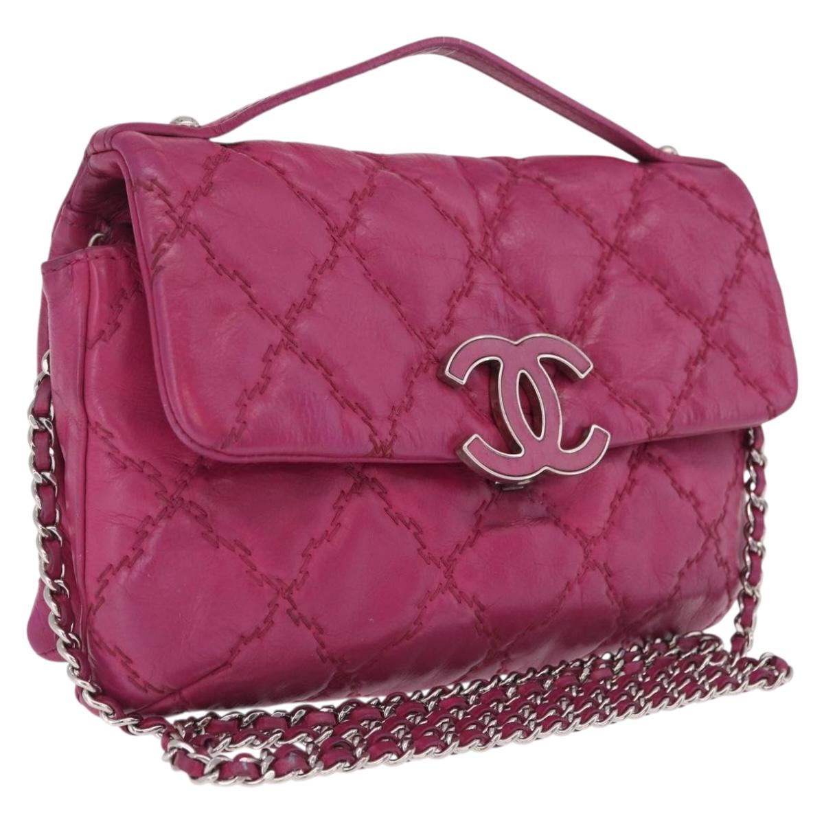 CHANEL Matelasse Ultra Stitch Hampton Chain Leather 2way Pink CC Auth 169161A
