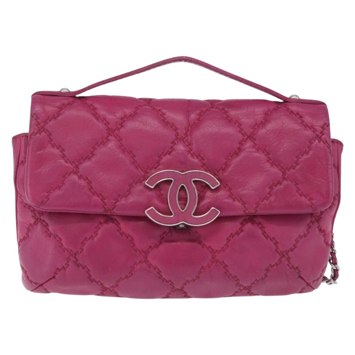 CHANEL Matelasse Ultra Stitch Hampton Chain Leather 2way Pink CC Auth 169161A