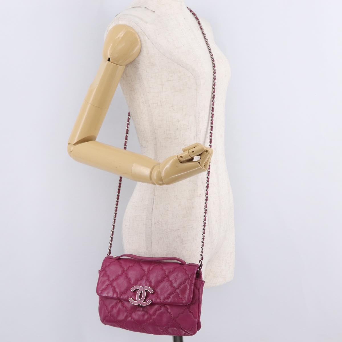 CHANEL Matelasse Ultra Stitch Hampton Chain Leather 2way Pink CC Auth 169161A