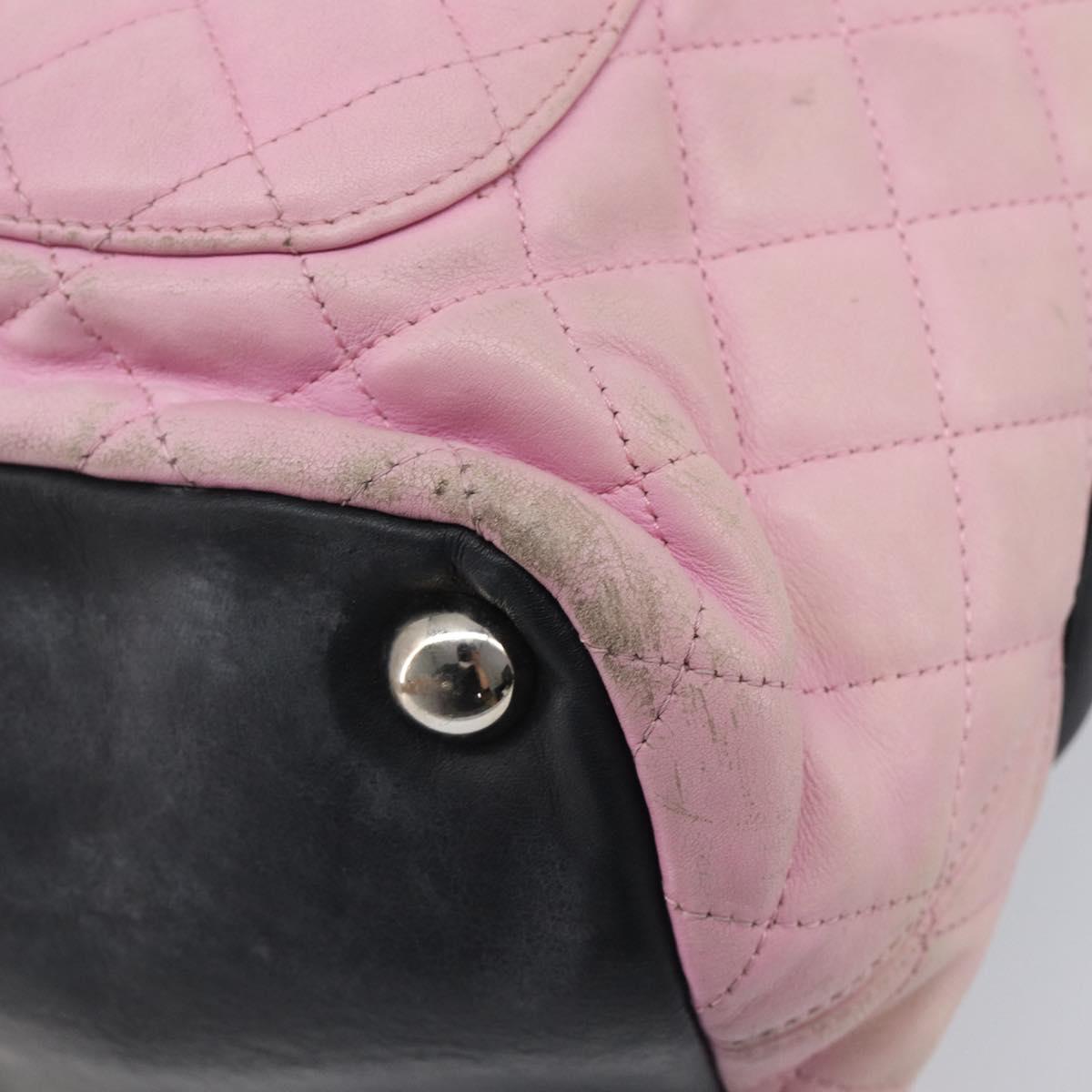 CHANEL Cambon Line Tote Bag Leather Pink Silver CC Auth 169166