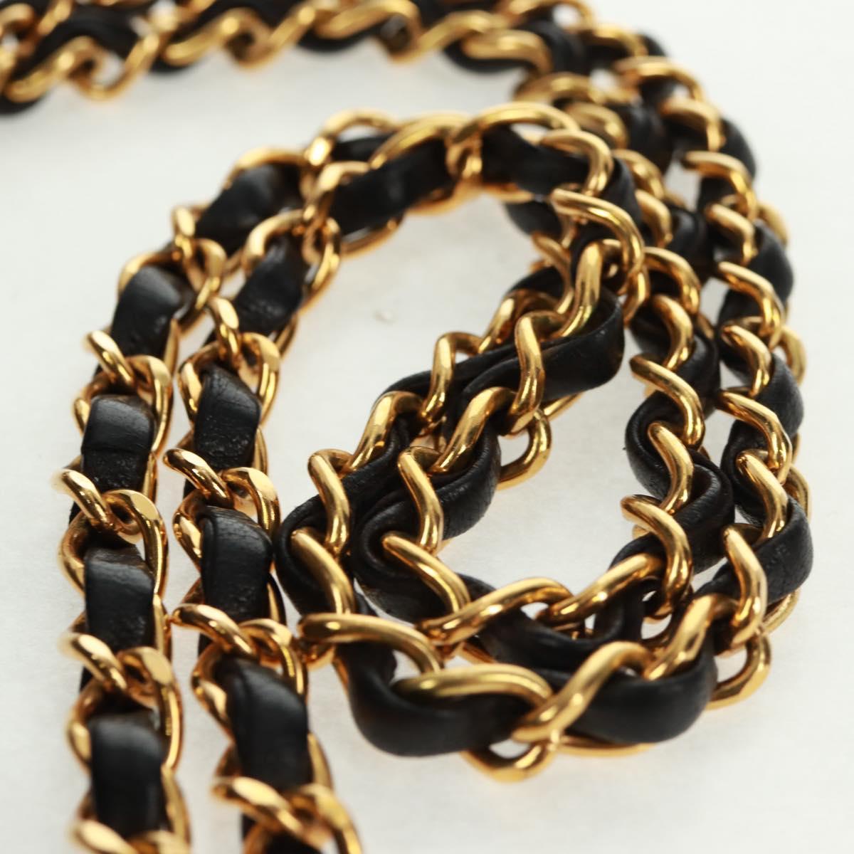 CHANEL Matelasse 25 Double Flap Chain Bag Lamb Skin Black Gold CC Auth 169170SAV