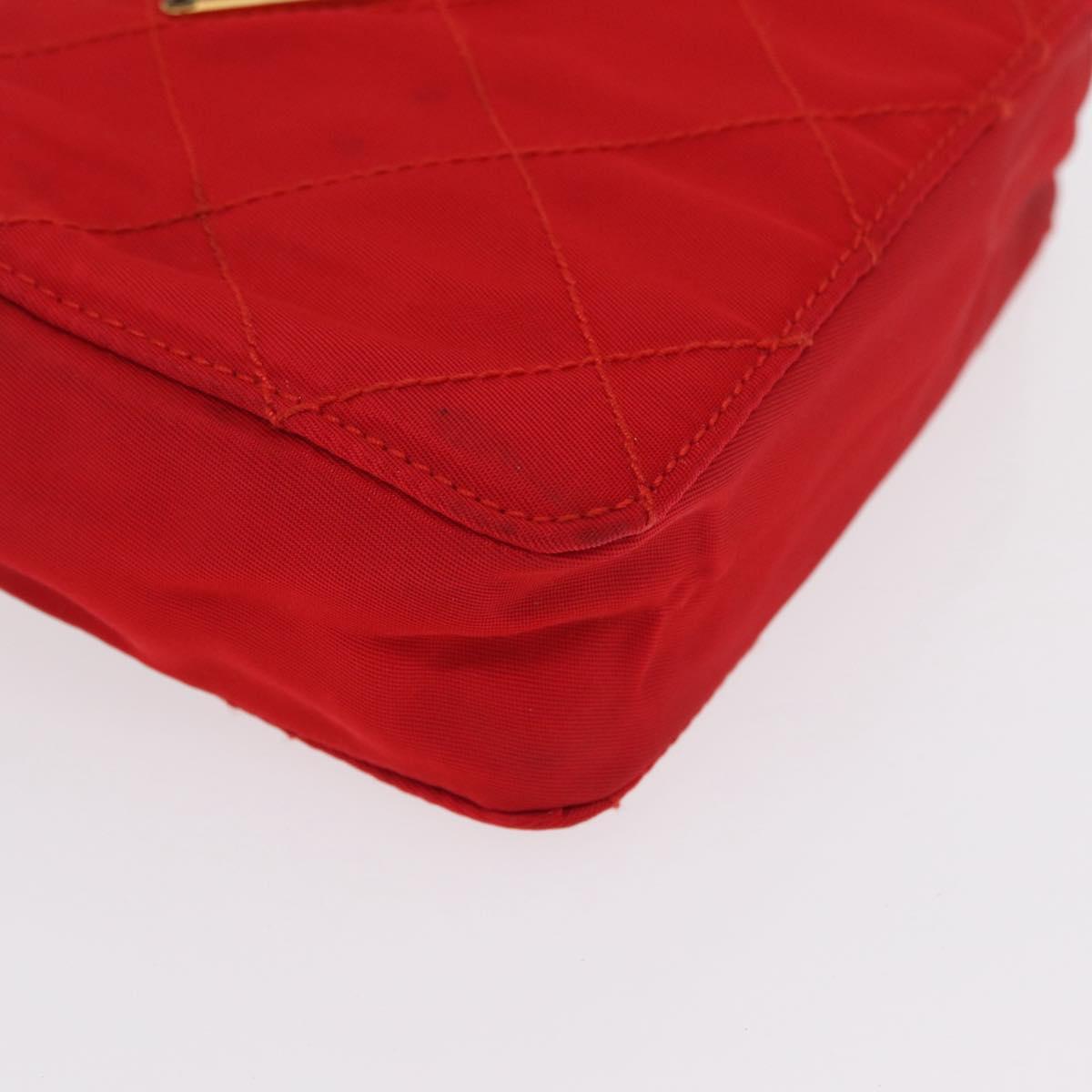 PRADA Shoulder Pouch Nylon Red Gold Auth 169188