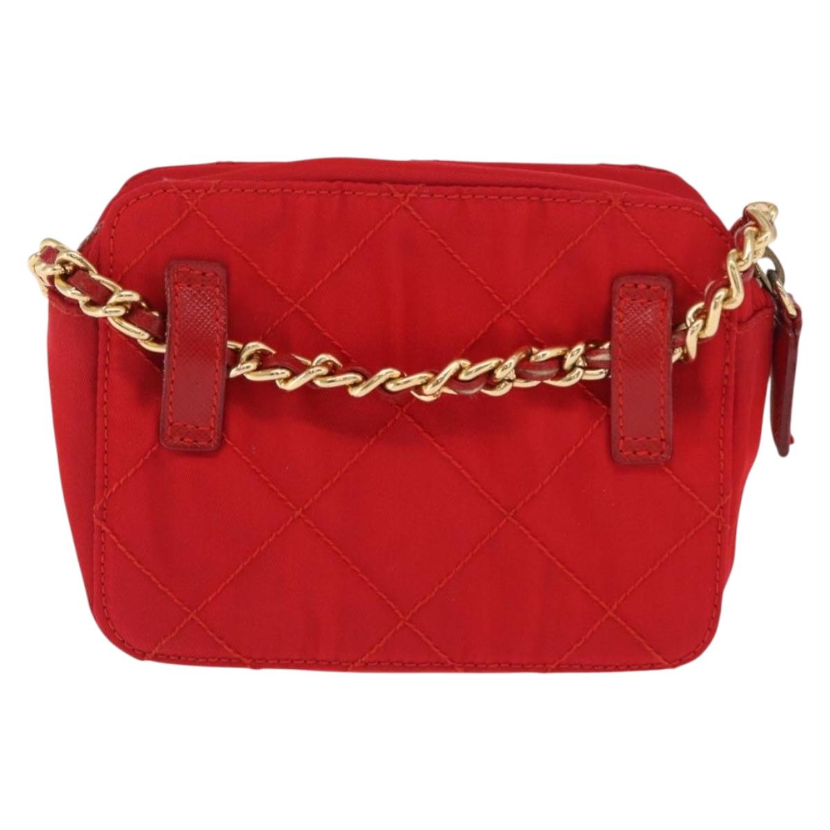 PRADA Shoulder Pouch Nylon Red Gold Auth 169188