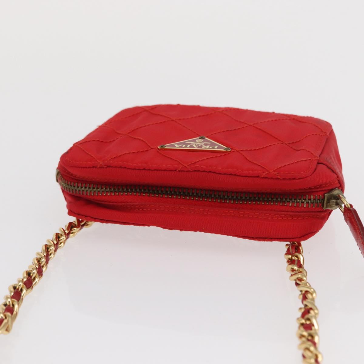 PRADA Shoulder Pouch Nylon Red Gold Auth 169188