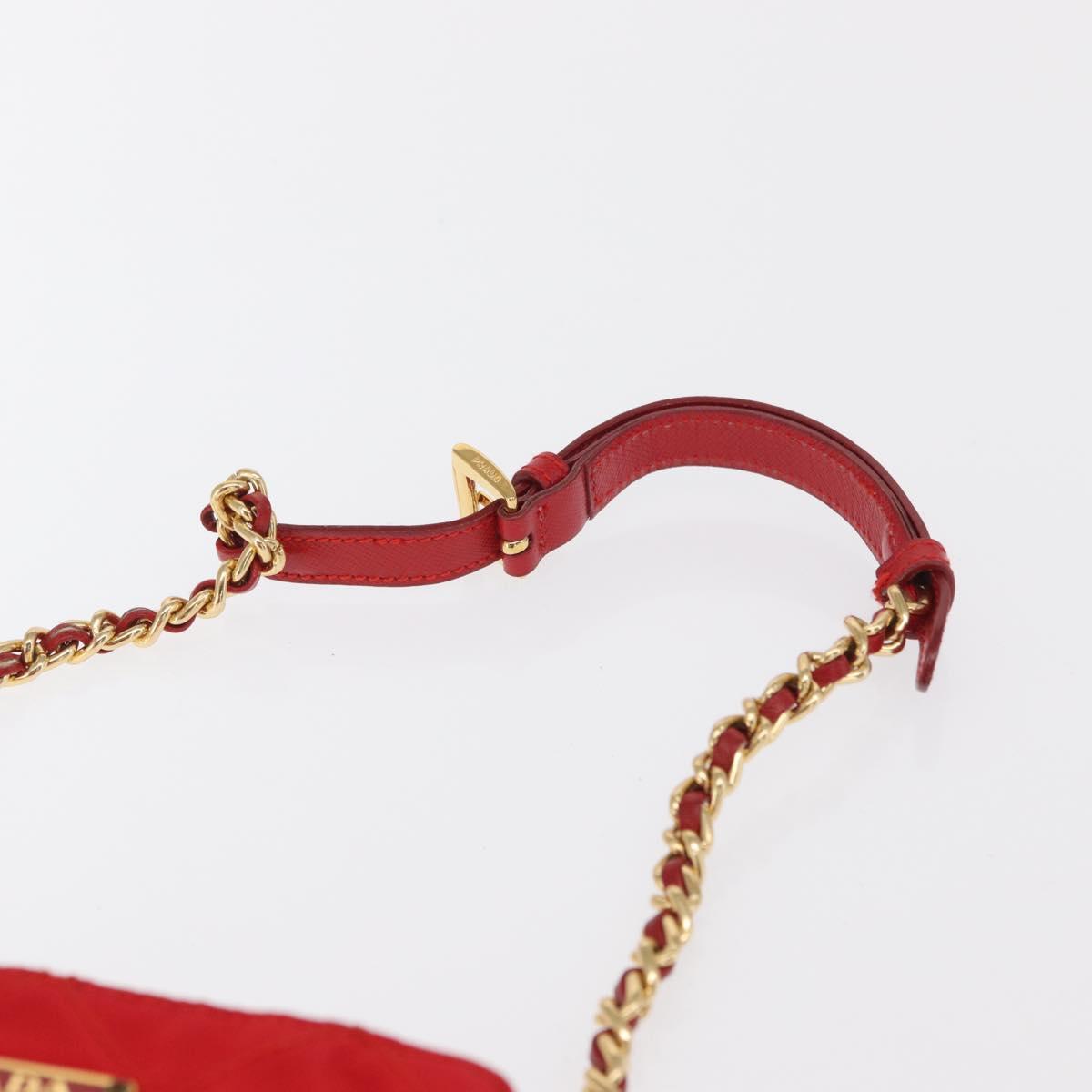 PRADA Shoulder Pouch Nylon Red Gold Auth 169188