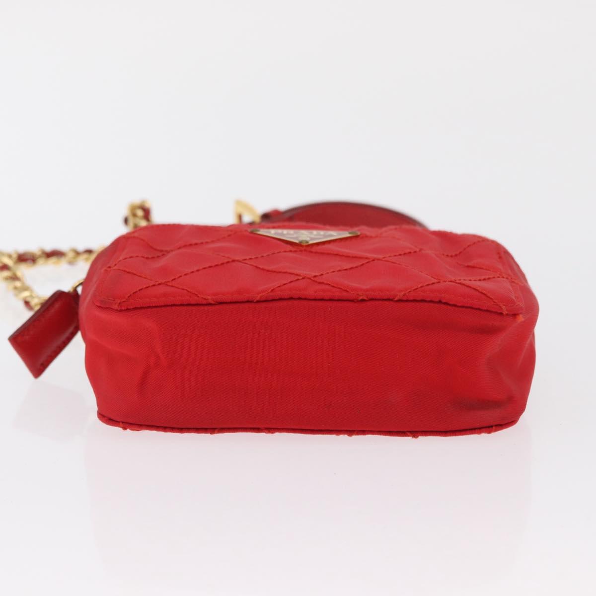 PRADA Shoulder Pouch Nylon Red Gold Auth 169188